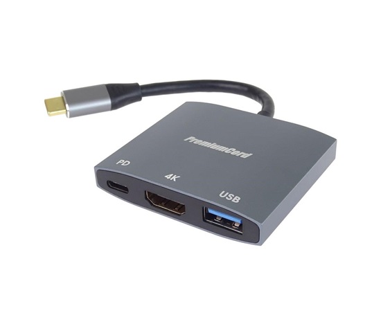 PremiumCord adaptér USB-C na HDMI, USB3.0, PD, 4K a FULL HD 1080p rozlíšenie
