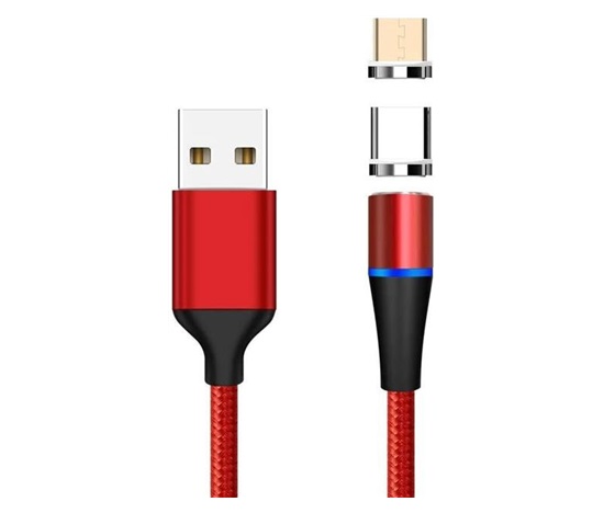 PREMIUMCORD Magnetický nabíjací a dátový kábel micro USB a USB-C 1 m, červený