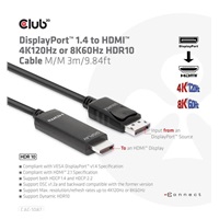 Club3D kábel DP 1.4 na HDMI, 4K120Hz alebo 8K60Hz HDR10, M/M, 3 m
