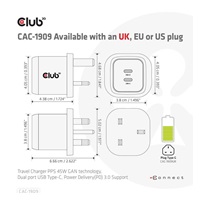Cestovná nabíjačka Club3D PPS 45W technológia GAN, dvojportový USB Type-C, Power Delivery(PD) 3.0 Podpora