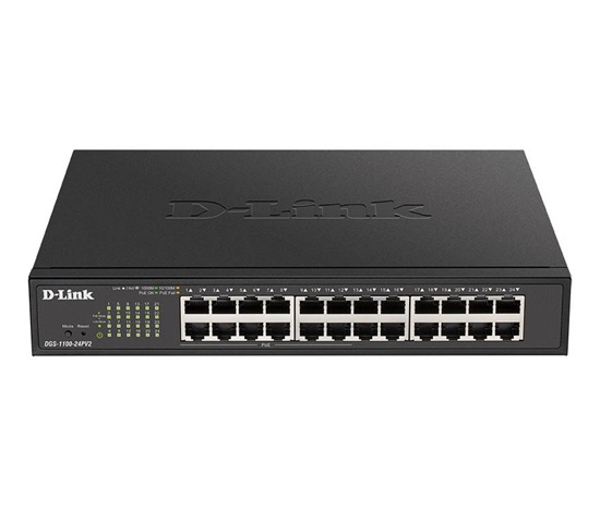 D-Link DGS-1100-24PV2 24-portový gigabitový riadený prepínač PoE, 12x PoE, rozpočet PoE 100 W, bez ventilátora
