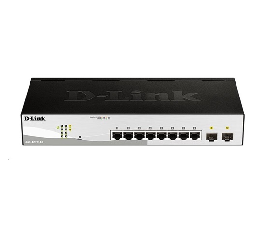D-Link DGS-1210-10 10portový gigabitový prepínač Smart+, 8x GbE, 2x SFP, bez ventilátora