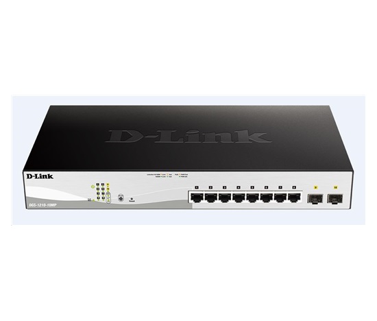 D-Link DGS-1210-10MP 10-portový gigabitový Smart+ PoE switch, 8x GbE PoE+, 2x SFP, PoE 130W, bez ventilátora