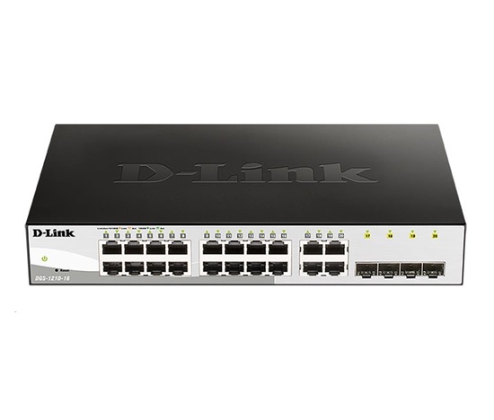 D-Link DGS-1210-16 20-portový gigabitový inteligentný prepínač, 16x GbE, 4x RJ45/SFP, bez ventilátora