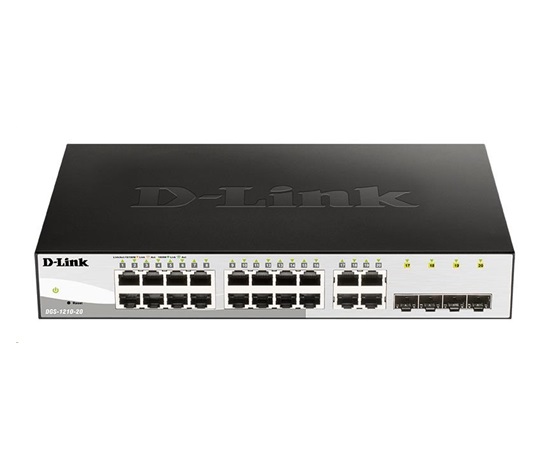 D-Link DGS-1210-20 20-portový gigabitový prepínač Smart+, 16x GbE, 4x RJ45/SFP, bez ventilátora