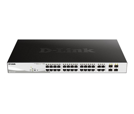 D-Link DGS-1210-24P 28-portový inteligentný PoE switch, 24x GbE PoE+, 4x RJ45/SFP, PoE 193W