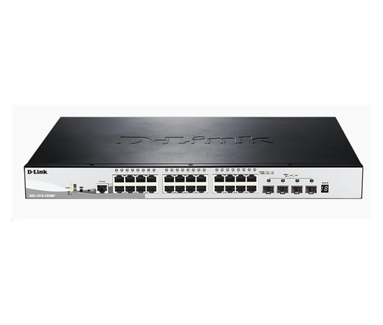 D-Link DGS-1510-28XMP 28-portový gigabitový stohovateľný PoE inteligentný riadený prepínač vrátane 4 10G SFP+, 370W PoE rozpočet