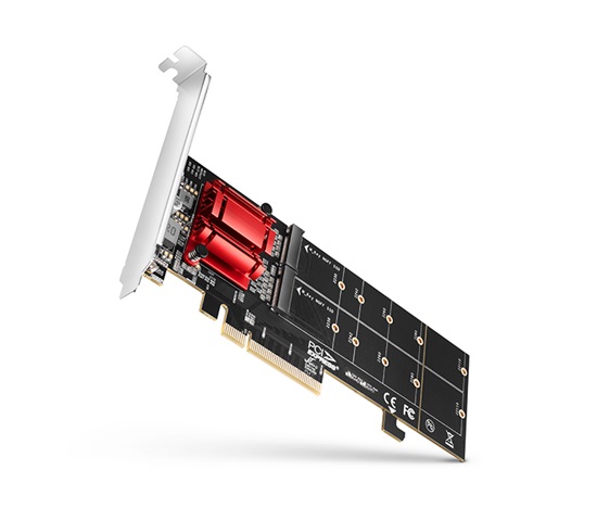 AXAGON PCEM2-ND, PCIe x8 radič - 2x M.2 NVMe M-key slot, RAID, podpora dosiek bez bifurkace, vr. LP