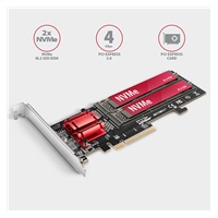 AXAGON PCEM2-ND, PCIe x8 radič - 2x M.2 NVMe M-key slot, RAID, podpora dosiek bez bifurkace, vr. LP