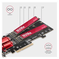 AXAGON PCEM2-ND, PCIe x8 radič - 2x M.2 NVMe M-key slot, RAID, podpora dosiek bez bifurkace, vr. LP