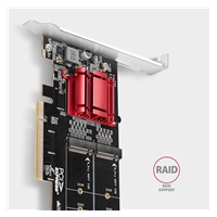 AXAGON PCEM2-ND, PCIe x8 radič - 2x M.2 NVMe M-key slot, RAID, podpora dosiek bez bifurkace, vr. LP
