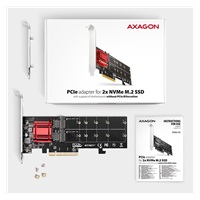 AXAGON PCEM2-ND, PCIe x8 radič - 2x M.2 NVMe M-key slot, RAID, podpora dosiek bez bifurkace, vr. LP
