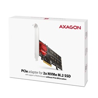 AXAGON PCEM2-ND, PCIe x8 radič - 2x M.2 NVMe M-key slot, RAID, podpora dosiek bez bifurkace, vr. LP