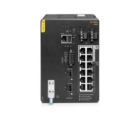 Aruba 4100i 12-port 1GbE (8-port Class 4 POE and 4-port Class 6 POE) 2-port SFP+ DIN Mount Switch JL817A RENEW