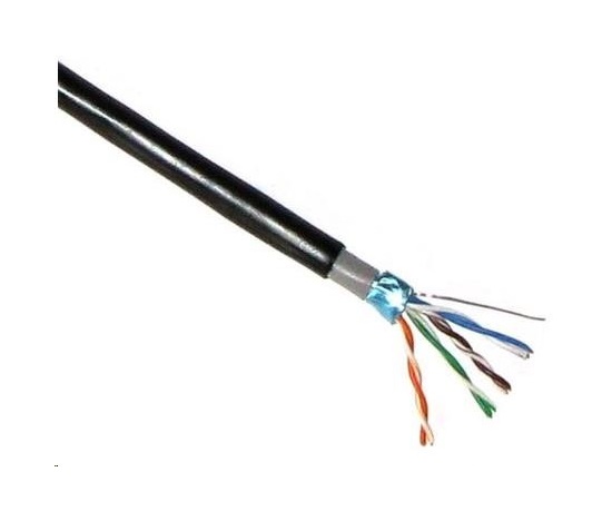 Kábel FTP LYNX Cat5E, drôt, dvojitý vonkajší PE+PVC, čierny, 305 m cievka