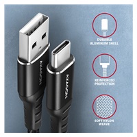 AXAGON BUCM-AM10AB, HQ kábel USB-C <-> USB-A, 1 m, USB 2.0, 3A, ALU, opletenie, čierny