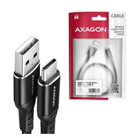 AXAGON BUCM-AM20AB, HQ kábel USB-C <-> USB-A, 2 m, USB 2.0, 3A, ALU, opletenie, čierny