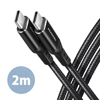 AXAGON BUCM-CM20AB, HQ kábel USB-C USB-C, 2 m, USB 2.0, PD 60W 3A, ALU, opletenie, čierny