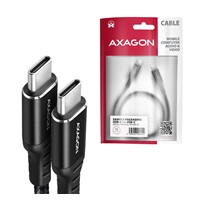 AXAGON BUCM-CM20AB, HQ kábel USB-C <-> USB-C, 2 m, USB 2.0, PD 60W 3A, ALU, opletenie, čierny