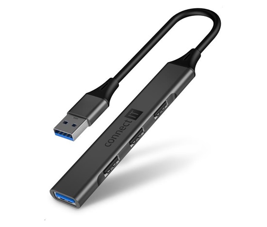 CONNECT IT USB-A hub, (1xUSB-A 3.0, 3xUSB-A 2.0), externí, antracitová