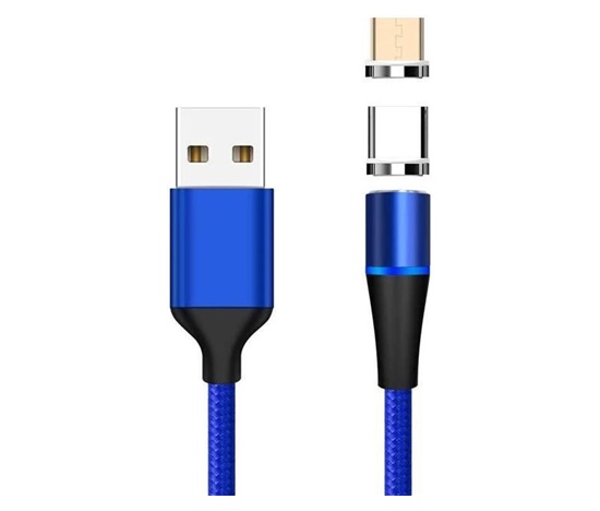 PremiumCord Magnetický micro USB a USB-C nabíjecí a datový kabel, 1m, modrá
