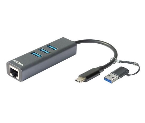 D-Link DUB-2332 USB-C/USB to Gigabit Ethernet Adapter with 3x USB3.0 Hub