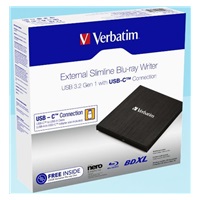 VERBATIM externí mechanika Slimline Blu-ray Writer (USB-C, USB 3.0)  Zdarma BR Disc 25GB (CD DVD BD + NERO