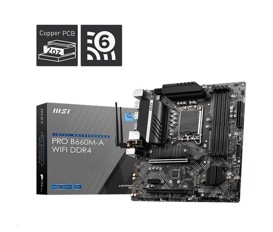 MSI MB Sc LGA1700 PRO B660M-A WIFI DDR4, Intel B660, 4xDDR4, 2xDP, 2xHDMI, WI-FI, mATX