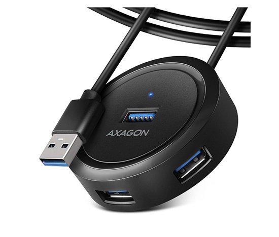 AXAGON HUE-P1AL, 4x USB 3.2 Gen 1 ROUND hub, micro USB napájací konektor, kábel USB-A 1.2 m