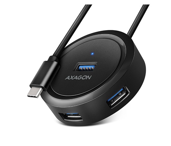 AXAGON HUE-P1C, 4x USB 3.2 Gen 1 ROUND hub, micro USB napájací konektor, kábel USB-C 30cm