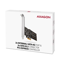AXAGON PCES-SA4M2, PCIe radič - 2x interný SATA 6G port + 2x SATA M.2 slot, ASM1164, SP & LP