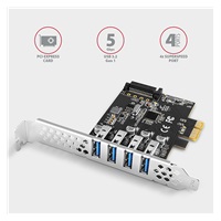 AXAGON PCEU-43RS, PCIe radič, 4x USB 3.2 Gen 1 port, 5 Gbps, napájanie z PCIe alebo SATA, SP & LP