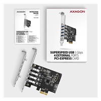 AXAGON PCEU-43RS, PCIe radič, 4x USB 3.2 Gen 1 port, 5 Gbps, napájanie z PCIe alebo SATA, SP & LP