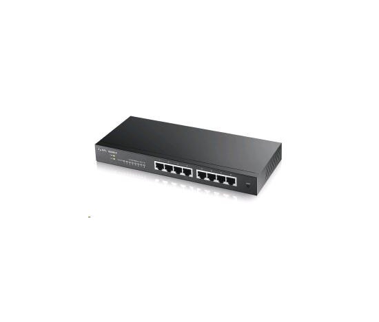 Zyxel GS1900-8 8-portový stolový gigabitový webový inteligentný prepínač: 8x Gigabit metal, IPv6, 802.3az (zelená), bez ventilátora