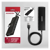 AXAGON HUE-F7A, 7x USB 3.2 Gen 1 ALU FLAT CHARGING hub, micro USB napájací konektor, kábel USB-A 1m