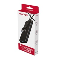 AXAGON HUE-F7A, 7x USB 3.2 Gen 1 ALU FLAT CHARGING hub, micro USB napájací konektor, kábel USB-A 1m