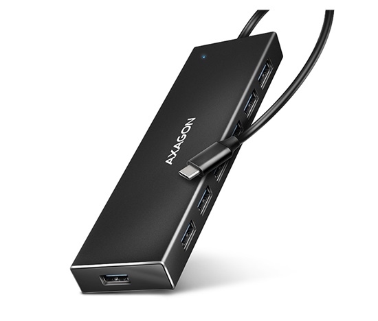 AXAGON HUE-F7C, 7x USB 3.2 Gen 1 ALU FLAT CHARGING hub, micro USB napájací konektor, kábel USB-A 30cm