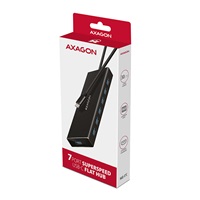 AXAGON HUE-F7C, 7x USB 3.2 Gen 1 ALU FLAT CHARGING hub, micro USB napájecí konektor, kabel USB-C 30cm