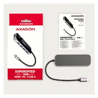 AXAGON HMC-6H4A, USB 3.2 Gen 1 hub, porty 4x USB-A, HDMI 4k/30Hz, PD 100W, kábel USB-C 20cm