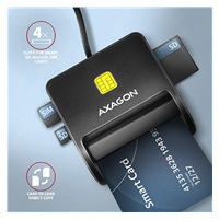 AXAGON CRE-SM3SD, USB-A FlatReader 4-slot čítačka kariet ID card (eID klient) + SD/microSD/SIM, 1,3 m kábel