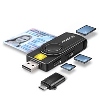 AXAGON CRE-SMP2A, USB-A + USB-C PocketReader 4-slot čítačka Smart card (eID klient) + SD/microSD/SIM