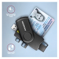 AXAGON CRE-SMP2A, USB-A + USB-C PocketReader 4-slot čítačka Smart card (eID klient) + SD/microSD/SIM