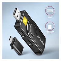 AXAGON CRE-SMP2A, USB-A + USB-C PocketReader 4-slot čítačka Smart card (eID klient) + SD/microSD/SIM