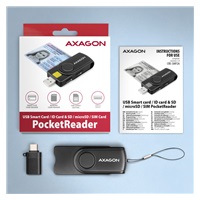AXAGON CRE-SMP2A, USB-A + USB-C PocketReader 4-slot čítačka Smart card (eID klient) + SD/microSD/SIM