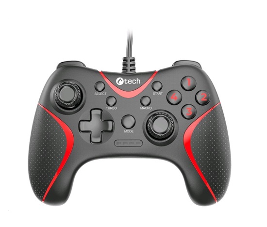 C-TECH gamepad Theon pro PC/PS3, 2 programovatelná makro tlačítka, 2x analog, X-input, vibrační, 1,8m kab