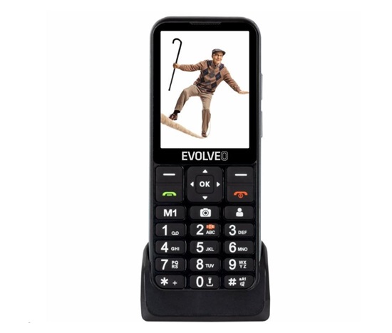 EVOLVEO EasyPhone LT, mobilní telefon pro seniory s nabíjecím stojánkem, černá