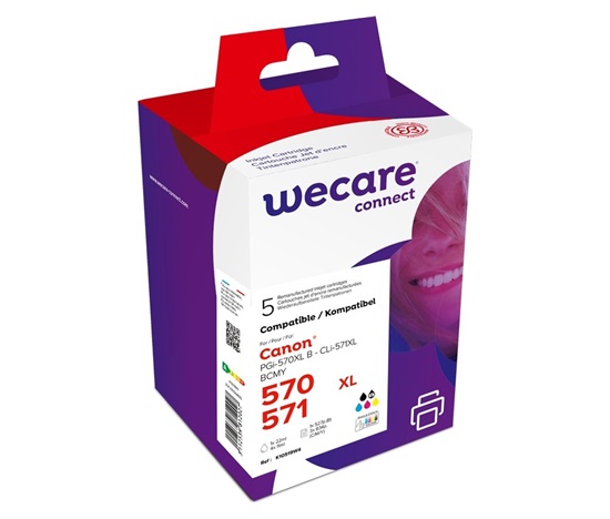 WECARE ARMOR kazeta pre CANON Pixma MG5751Sada (PGI-570XL+CLI-571XL CMYK) Black+C+M+Y+K, 1x25ml, 4x13ml