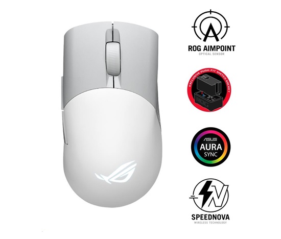 ASUS myš ROG KERIS WIRELESS AIMPOINT WHITE (P709), RGB, Bluetooth, bílá