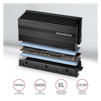 AXAGON CLR-M2XL, hliníkový pasívny chladič pre jedno aj obojstranný M.2 SSD disk, výška 36 mm