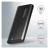 AXAGON EEM2-SB2, USB-C 3.2 Gen 2 - M.2 NVMe a SATA SSD kovový RAW box, bez skrutiek, čierny